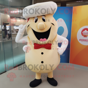 Cream Steak mascot costume character dressed with a Vest and Berets