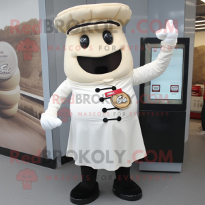 Cream Steak mascot costume character dressed with a Vest and Berets