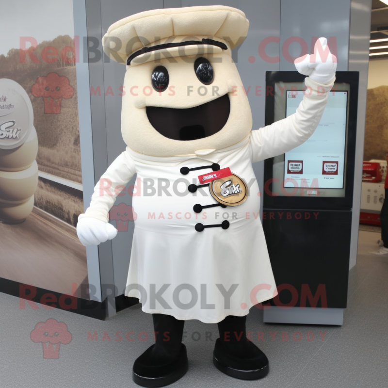 Cream Steak mascot costume character dressed with a Vest and Berets Cream Steak mascot costume character dressed with a Vest and Berets