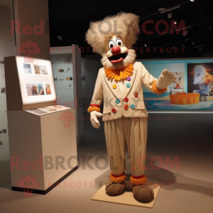 Beige Clown mascot costume character dressed with a Bikini and Lapel pins