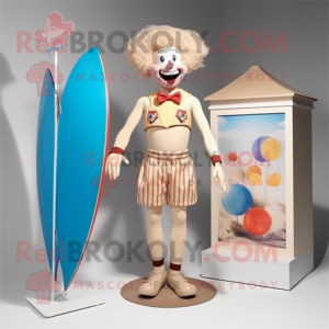 Beige Clown mascot costume character dressed with a Bikini and Lapel pins