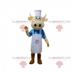 Maskotka krowa przebrana za szefa kuchni, kostium kucharza -