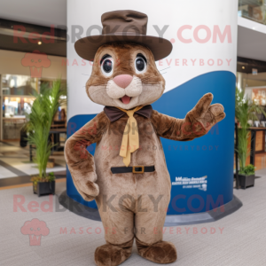 Brown Wild Rabbit mascot costume character dressed with a Suit Pants and Hats