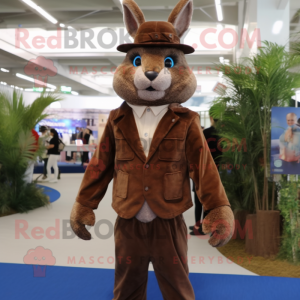 Brown Wild Rabbit mascot costume character dressed with a Suit Pants and Hats
