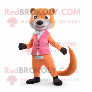 Peach Mongoose mascot costume character dressed with a Leggings and Tie pins