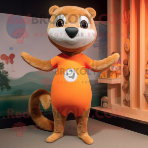 Peach Mongoose mascot costume character dressed with a Leggings and Tie pins
