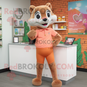 Peach Mongoose mascot costume character dressed with a Leggings and Tie pins