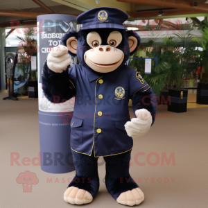 Navy Chimpanzee mascot costume character dressed with a Long Sleeve Tee and Keychains