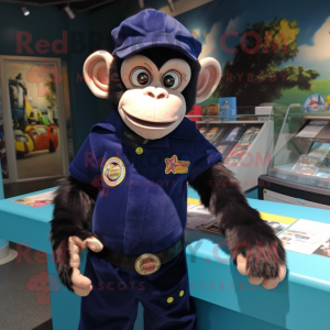 Navy Chimpanzee mascot costume character dressed with a Long Sleeve Tee and Keychains