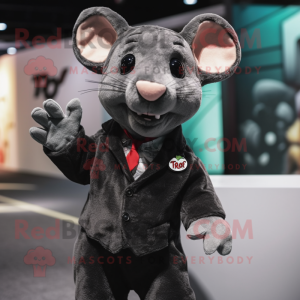 Black Rat mascot costume character dressed with a Suit and Mittens