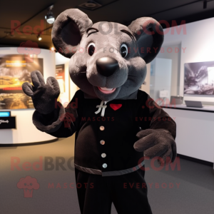 Black Rat mascot costume character dressed with a Suit and Mittens