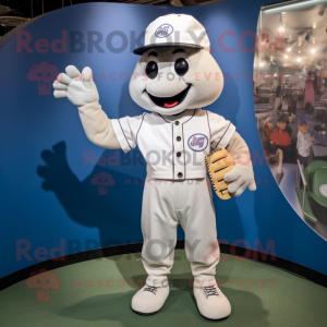 White Baseball Glove mascot costume character dressed with a Dungarees and Hair clips