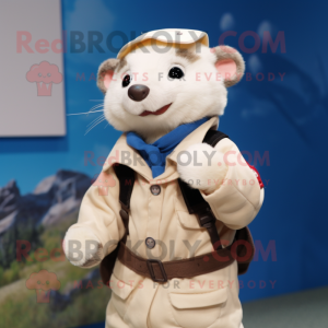 Cream Ferret mascot costume character dressed with a Parka and Suspenders