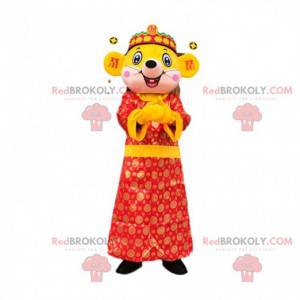 Mascotte de souris jaune, géante habillée d'une robe d'Asie -