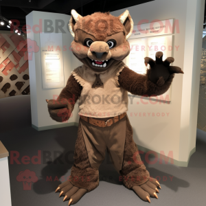 Brown Gargoyle mascot costume character dressed with a Henley Shirt and Gloves