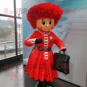 Red Irish Dancer mascot costume character dressed with a Raincoat and Briefcases