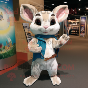 Cream Chinchilla mascot costume character dressed with a Flare Jeans and Wraps