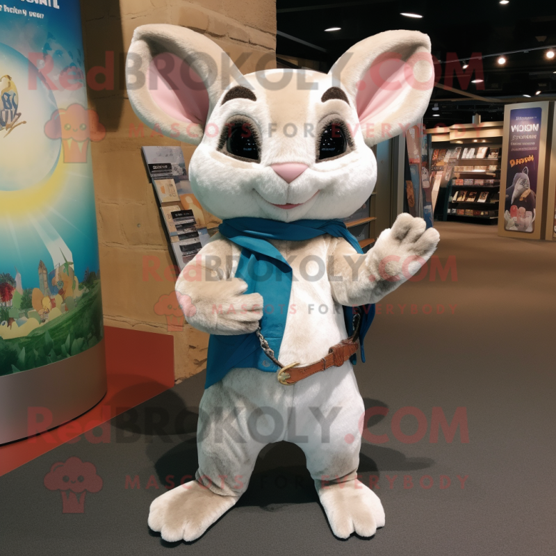 Cream Chinchilla mascot costume character dressed with a Flare Jeans and Wraps Cream Chinchilla mascot costume character dressed with a Flare Jeans and Wraps