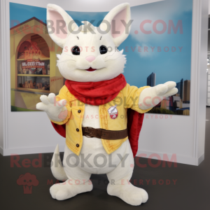 Cream Chinchilla mascot costume character dressed with a Flare Jeans and Wraps