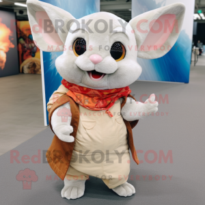 Cream Chinchilla mascot costume character dressed with a Flare Jeans and Wraps