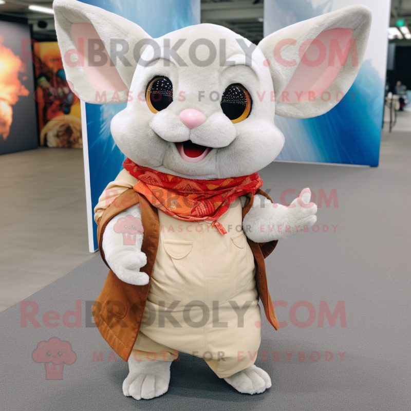 Cream Chinchilla mascot costume character dressed with a Flare Jeans and Wraps