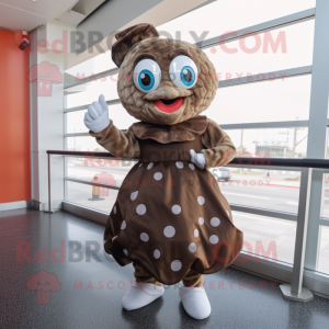 Brown Oyster mascot costume character dressed with a Shift Dress and Gloves