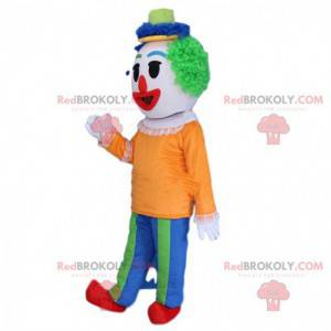 Mascotte de clown multicolore avec une perruque verte -