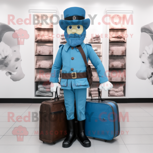 Cyan Civil War Soldier mascot costume character dressed with a Trousers and Handbags