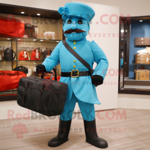 Cyan Civil War Soldier mascot costume character dressed with a Trousers and Handbags