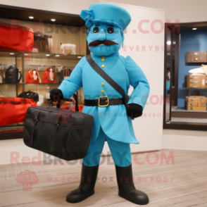 Cyan Civil War Soldier mascot costume character dressed with a Trousers and Handbags