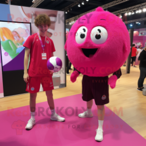 Magenta Volleyball Ball mascot costume character dressed with a Trousers and Keychains