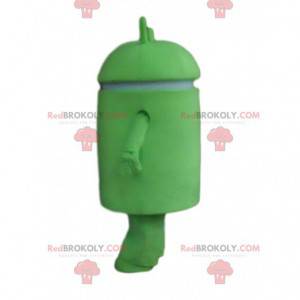 Android mascot, green robot costume, mobile phone disguise -