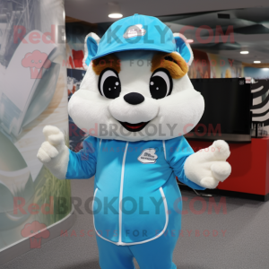 Sky Blue Chipmunk mascot costume character dressed with a Jumpsuit and Beanies