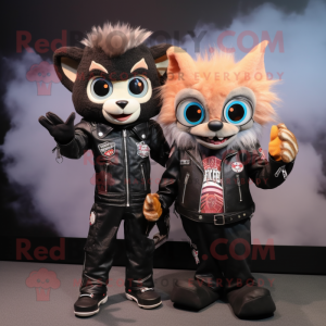 Peach Aye-Aye mascot costume character dressed with a Biker Jacket and Watches