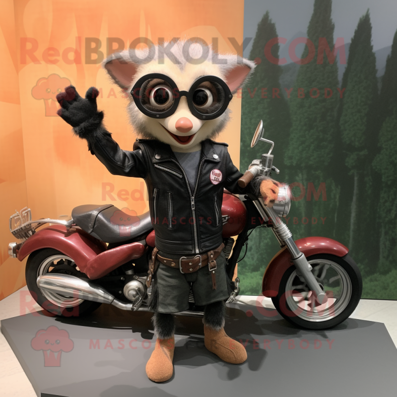 Peach Aye-Aye mascot costume character dressed with a Biker Jacket and Watches Peach Aye-Aye mascot costume character dressed with a Biker Jacket and Watches