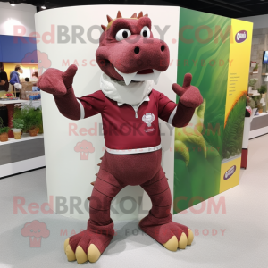Maroon Crocodile mascot costume character dressed with a Romper and Hairpins
