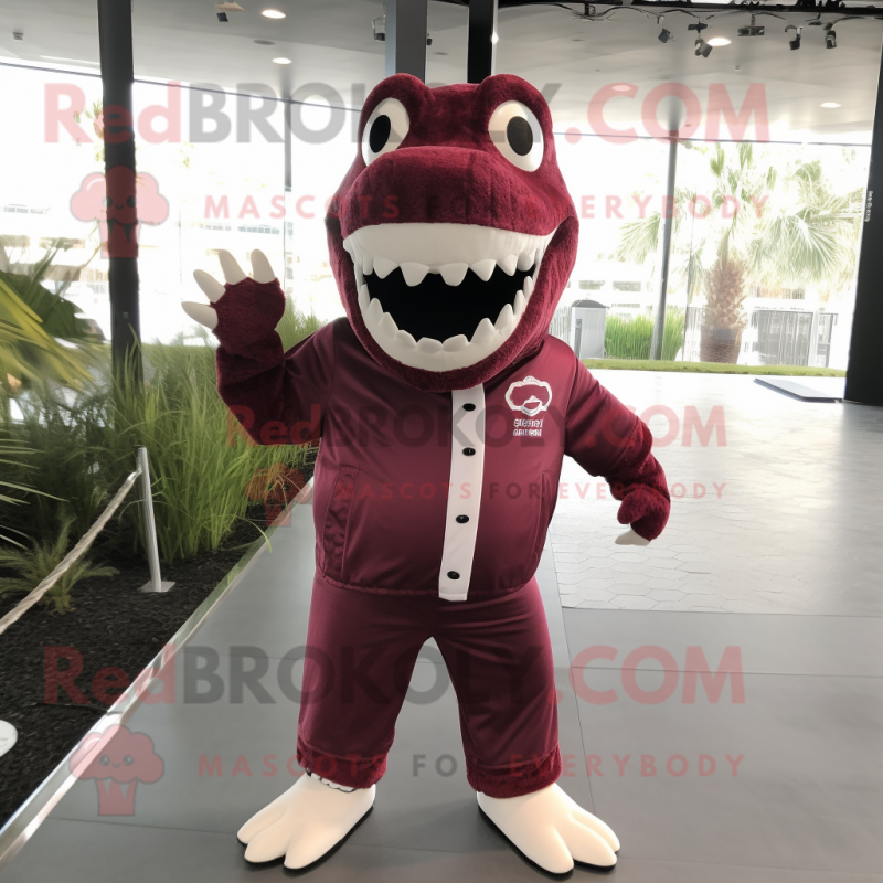 Maroon Crocodile mascot costume character dressed with a Romper and Hairpins