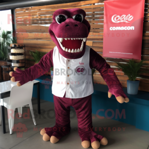 Maroon Crocodile mascot costume character dressed with a Romper and Hairpins