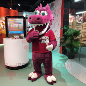 Maroon Crocodile mascot costume character dressed with a Romper and Hairpins