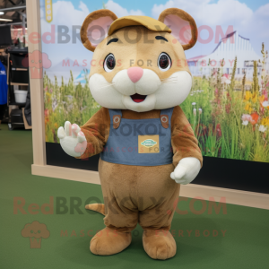 Tan Hamster mascot costume character dressed with a Dungarees and Mittens