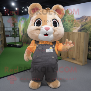 Tan Hamster mascot costume character dressed with a Dungarees and Mittens