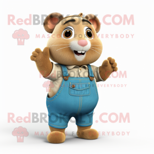 Tan Hamster mascot costume character dressed with a Dungarees and Mittens