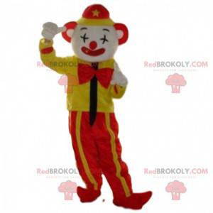 Mascota payaso amarillo y rojo, mascota de circo -