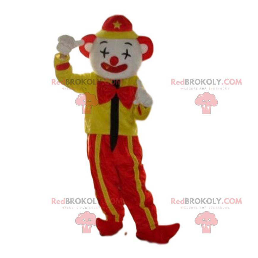 Mascotte de clown jaune et rouge, mascotte de cirque -