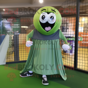 Olive Soccer Goal mascot costume character dressed with a Maxi Skirt and Scarves