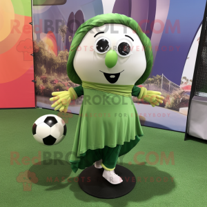 Olive Soccer Goal mascot costume character dressed with a Maxi Skirt and Scarves