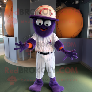 Lavender Spider mascot costume character dressed with a Baseball Tee and Keychains