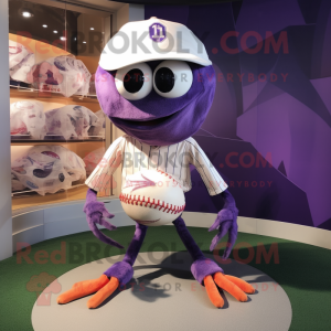 Lavender Spider mascot costume character dressed with a Baseball Tee and Keychains