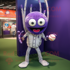 Lavender Spider mascot costume character dressed with a Baseball Tee and Keychains