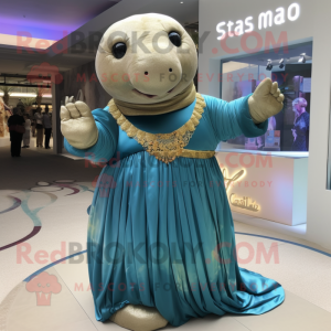 Gold Stellar'S Sea Cow mascot costume character dressed with a Maxi Dress and Bracelets